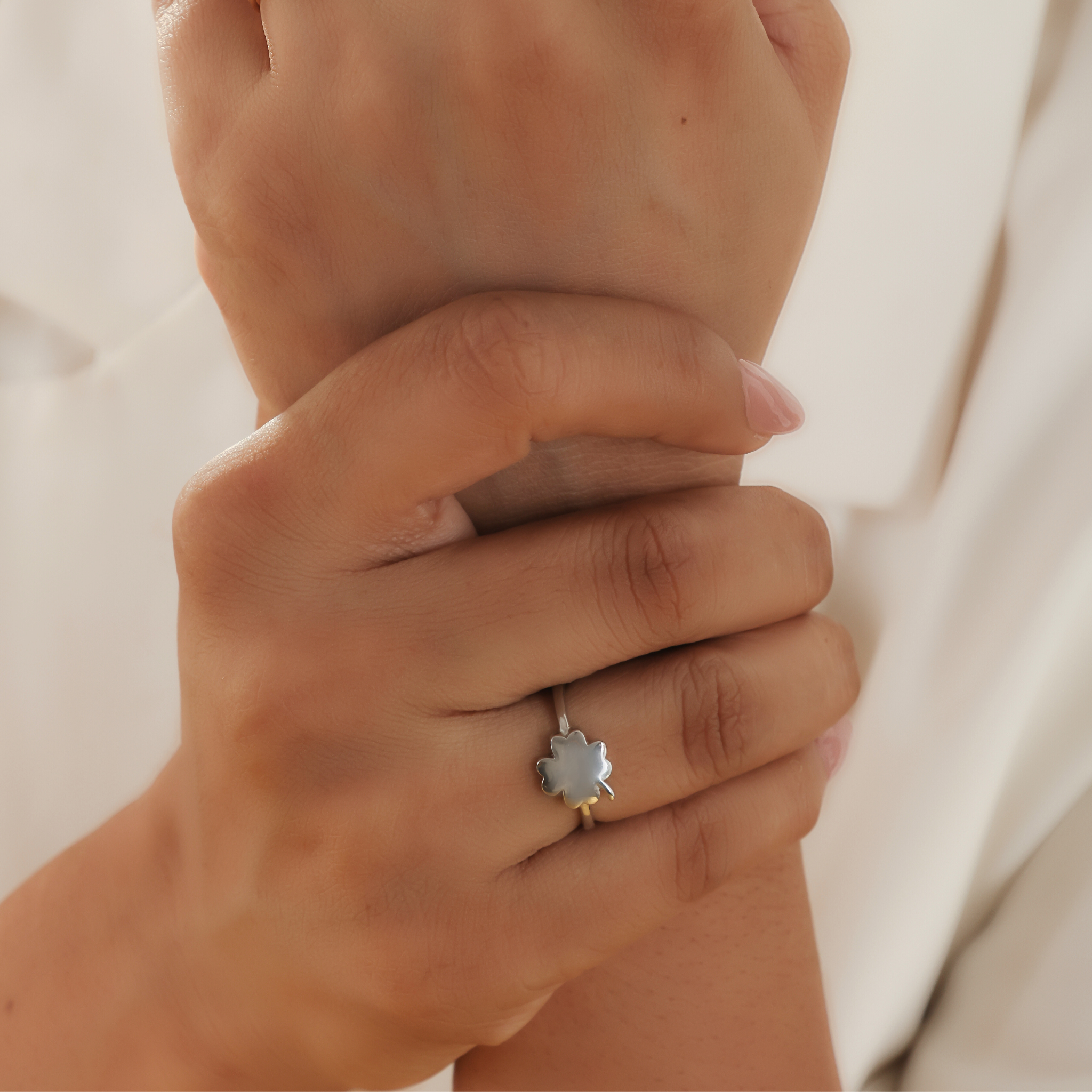 Clover Design Solid Proposal Ring, Hallmarked 925 Sterling Silver White Gold